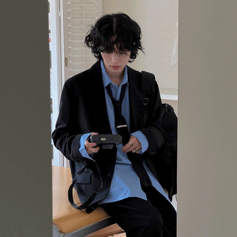 College style casual blazer men's autumn loose uniform trendy handsome suit