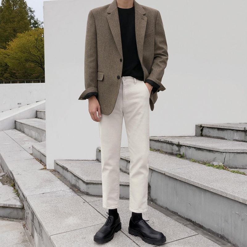 【Clearance】Suit tops for men casual casual clothes for autumn and winter thick herringbone wool jackets for small suit